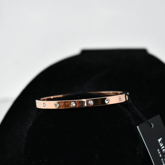 kate spade Set in Stone Hinged Gold-Plated Bangle Bracelet in Clear/Rose #WBRUB7 - Picture 4 of 6